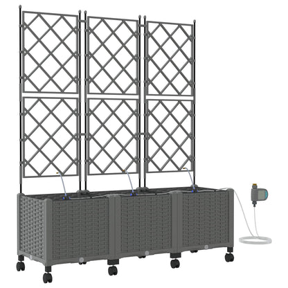 vidaXL Garden Planter with Irrigation&Wheels 3 pcs Light Grey PP