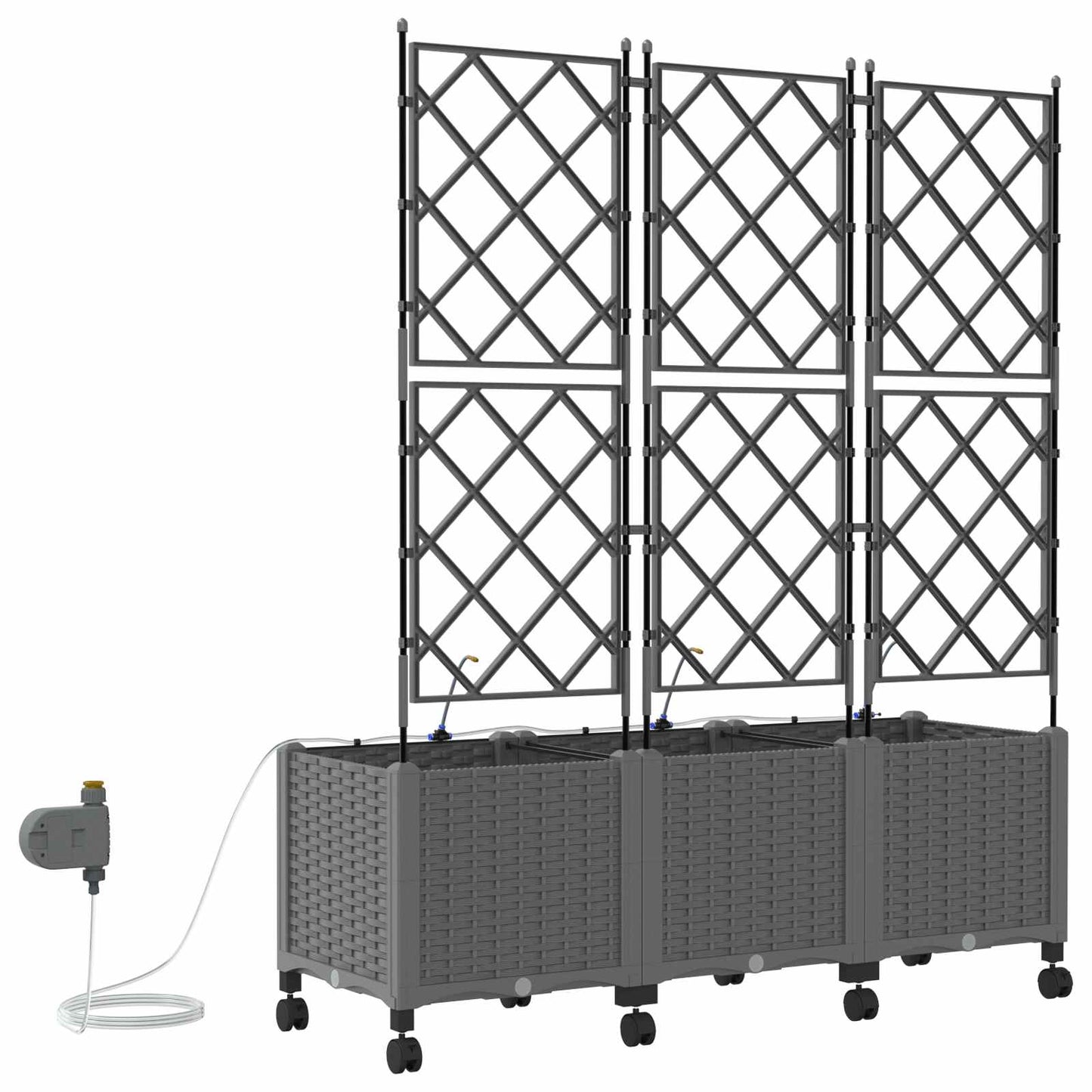 vidaXL Garden Planter with Irrigation&Wheels 3 pcs Light Grey PP
