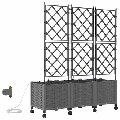 vidaXL Garden Planter with Irrigation&Wheels 3 pcs Light Grey PP