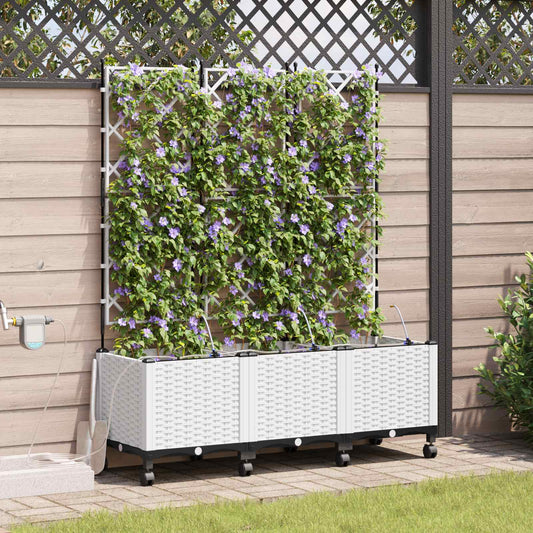 vidaXL Garden Planter with Irrigation&Wheels 3 pcs White PP