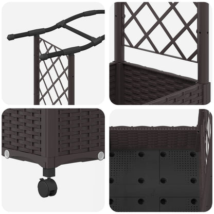 vidaXL Raised Bed with Trellis and Wheels Brown 169 x 40 x 129 cm PP