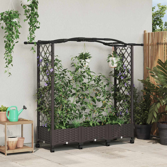 vidaXL Raised Bed with Trellis and Wheels Brown 169 x 40 x 129 cm PP