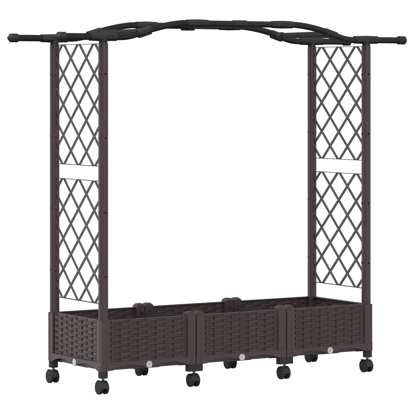 vidaXL Raised Bed with Trellis and Wheels Brown 169 x 40 x 129 cm PP