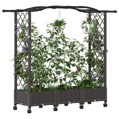 vidaXL Raised Bed with Trellis and Wheels Brown 169 x 40 x 129 cm PP
