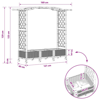 vidaXL Raised Bed with Trellis and Wheels Brown 169 x 40 x 129 cm PP