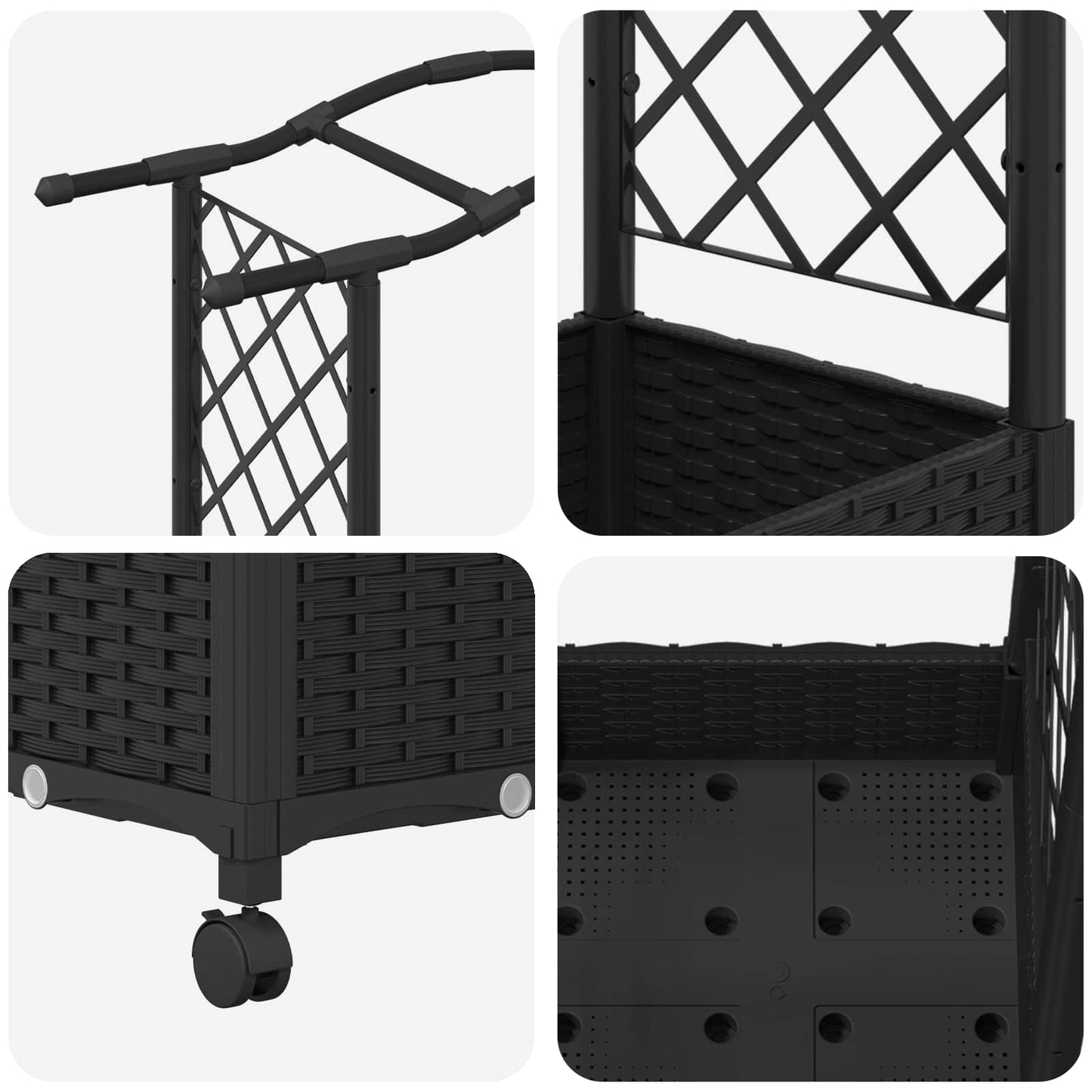 vidaXL Raised Bed with Trellis and Roof Black 169 x 40 x 129 cm PP