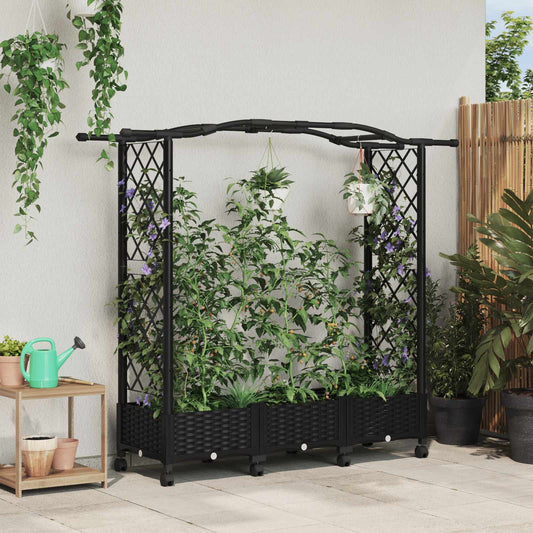 vidaXL Raised Bed with Trellis and Roof Black 169 x 40 x 129 cm PP