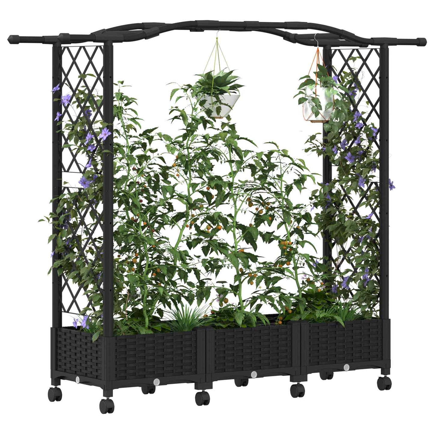 vidaXL Raised Bed with Trellis and Roof Black 169 x 40 x 129 cm PP