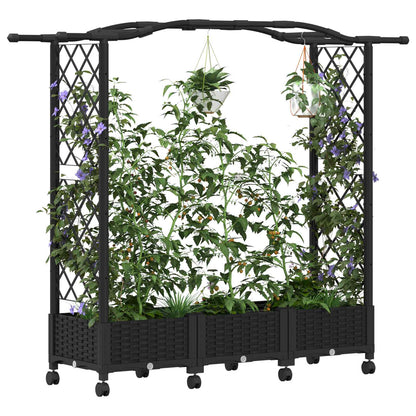 vidaXL Raised Bed with Trellis and Roof Black 169 x 40 x 129 cm PP
