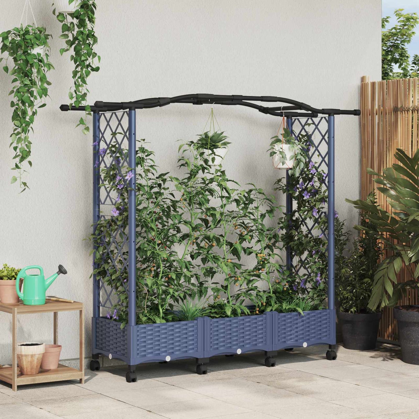 vidaXL Raised Bed with Trellis and Roof Grey 169 x 40 x 129 cm PP