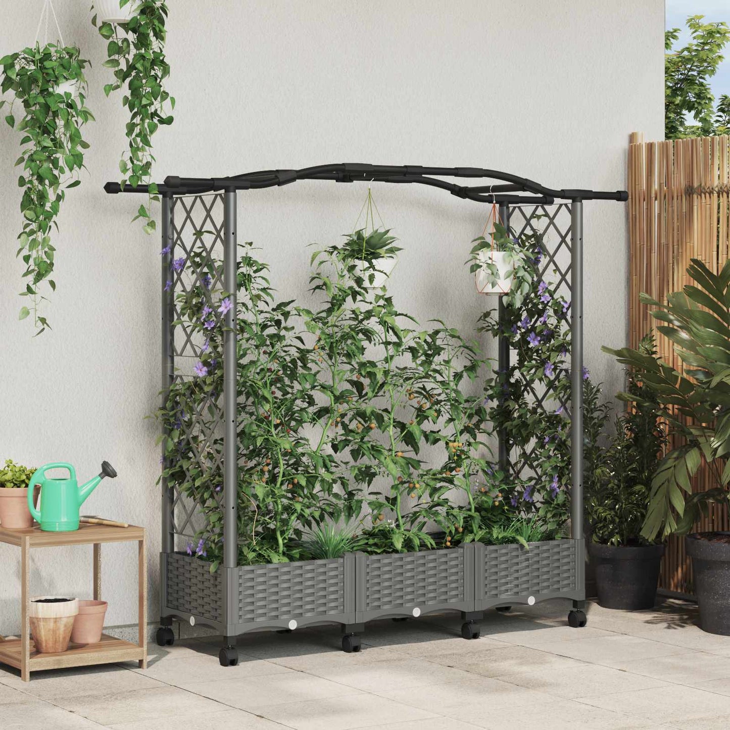 vidaXL Raised Bed with Trellis and Roof Light Grey 169 x 40 x 129 cm