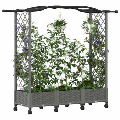 vidaXL Raised Bed with Trellis and Roof Light Grey 169 x 40 x 129 cm