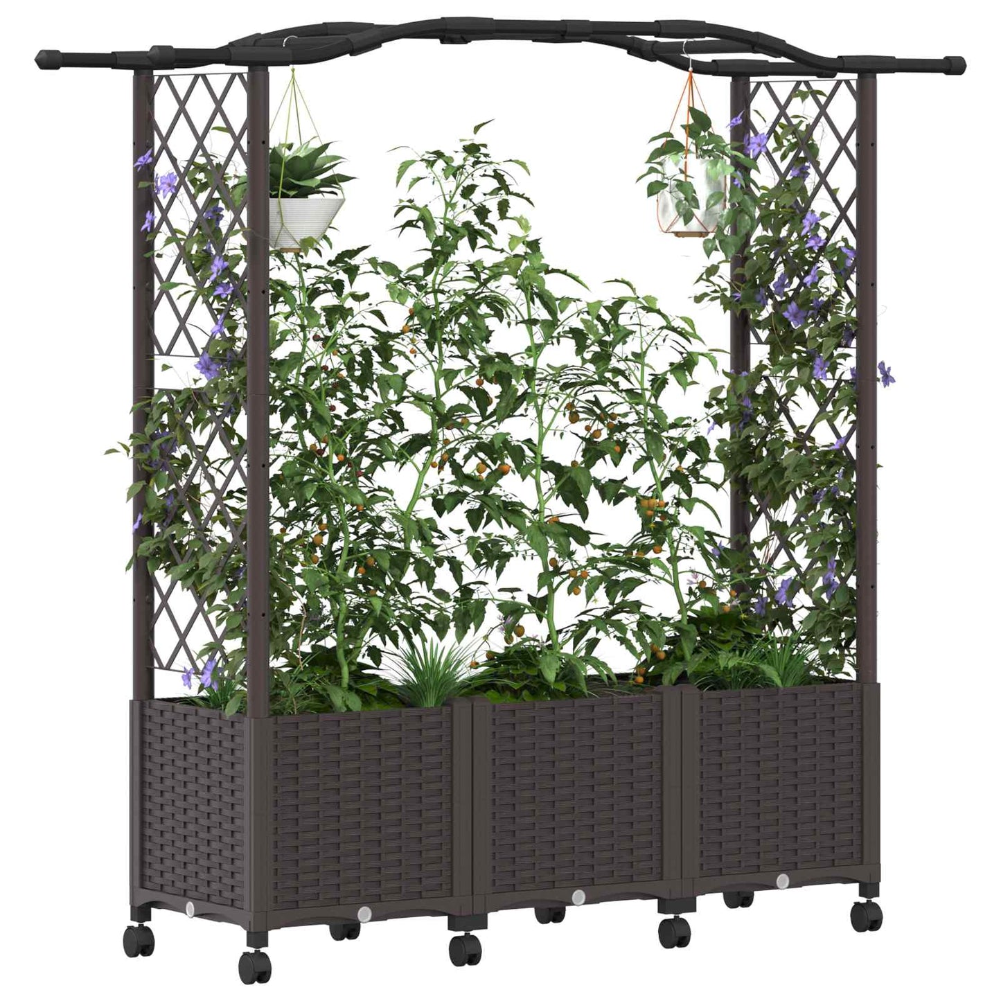 vidaXL Raised Bed with Trellis and Roof Brown 164 x 40 x 144 cm PP