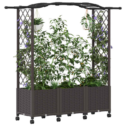 vidaXL Raised Bed with Trellis and Roof Brown 164 x 40 x 144 cm PP