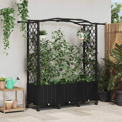 vidaXL Raised Bed with Trellis and Roof Black 164 x 40 x 144 cm PP