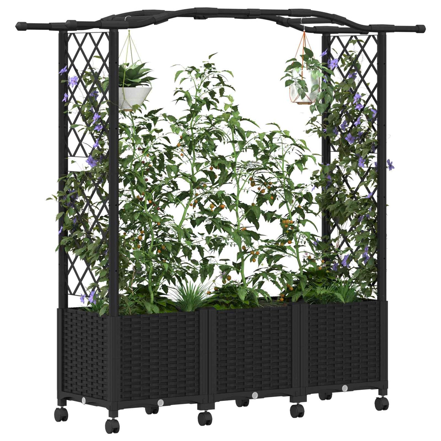 vidaXL Raised Bed with Trellis and Roof Black 164 x 40 x 144 cm PP