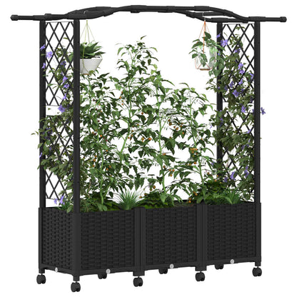 vidaXL Raised Bed with Trellis and Roof Black 164 x 40 x 144 cm PP