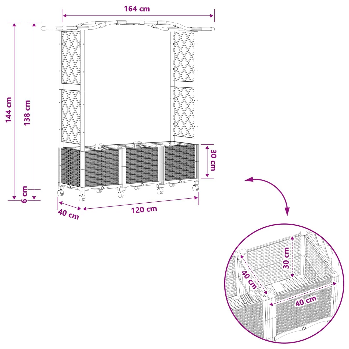 vidaXL Raised Bed with Trellis and Roof Grey 164 x 40 x 144 cm PP