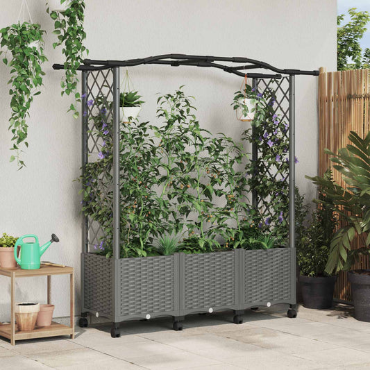 vidaXL Raised Bed with Trellis and Roof Light Grey 164 x 40 x 144 cm