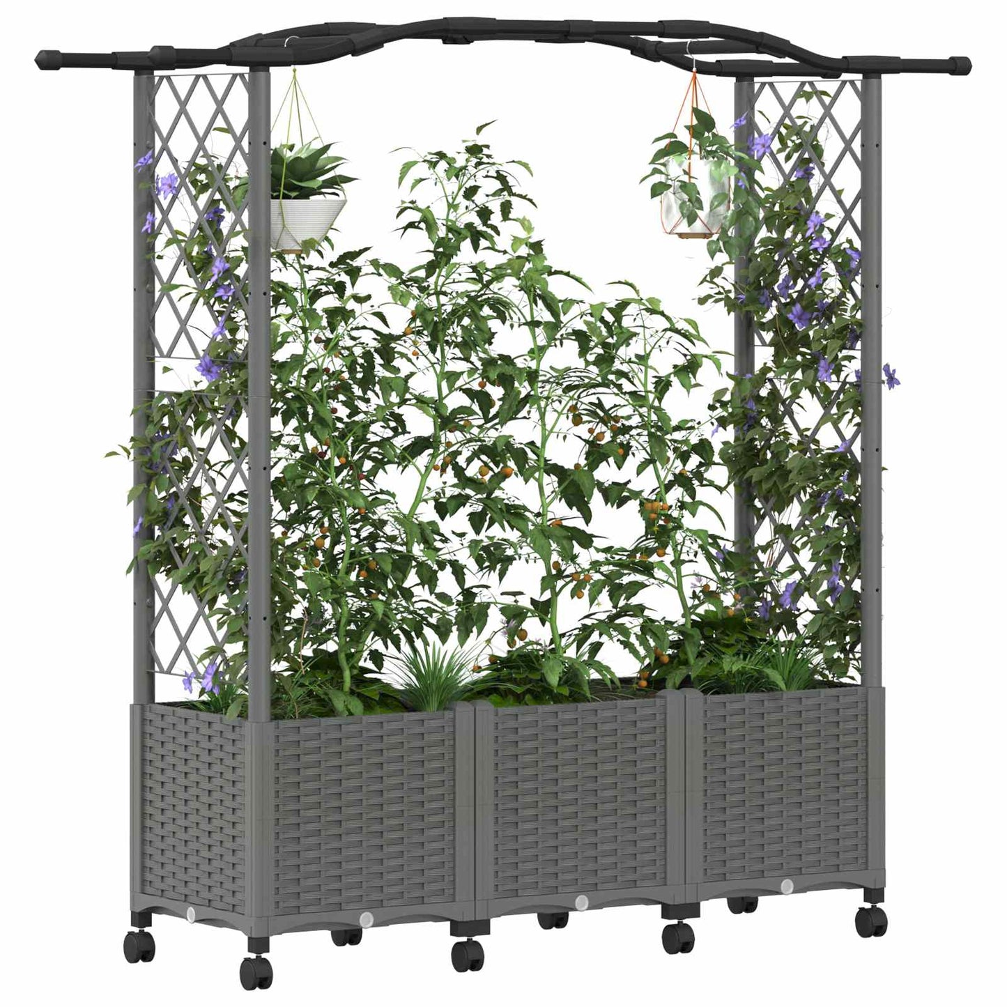 vidaXL Raised Bed with Trellis and Roof Light Grey 164 x 40 x 144 cm