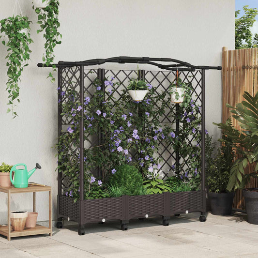vidaXL Raised Bed with Trellis and Roof Brown 163 x 40 x 129 cm PP