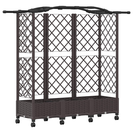 vidaXL Raised Bed with Trellis and Roof Brown 163 x 40 x 129 cm PP