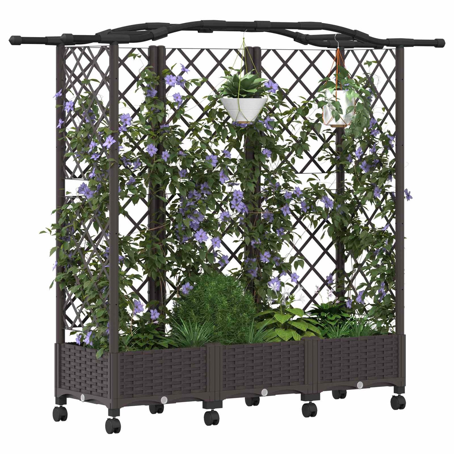 vidaXL Raised Bed with Trellis and Roof Brown 163 x 40 x 129 cm PP