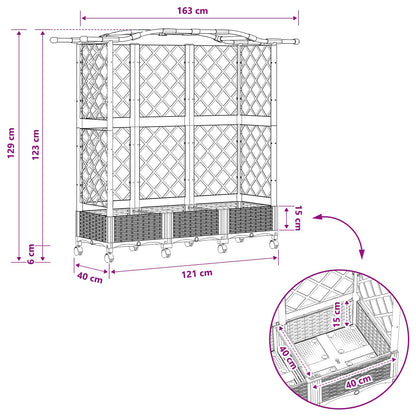 vidaXL Raised Bed with Trellis and Roof Brown 163 x 40 x 129 cm PP