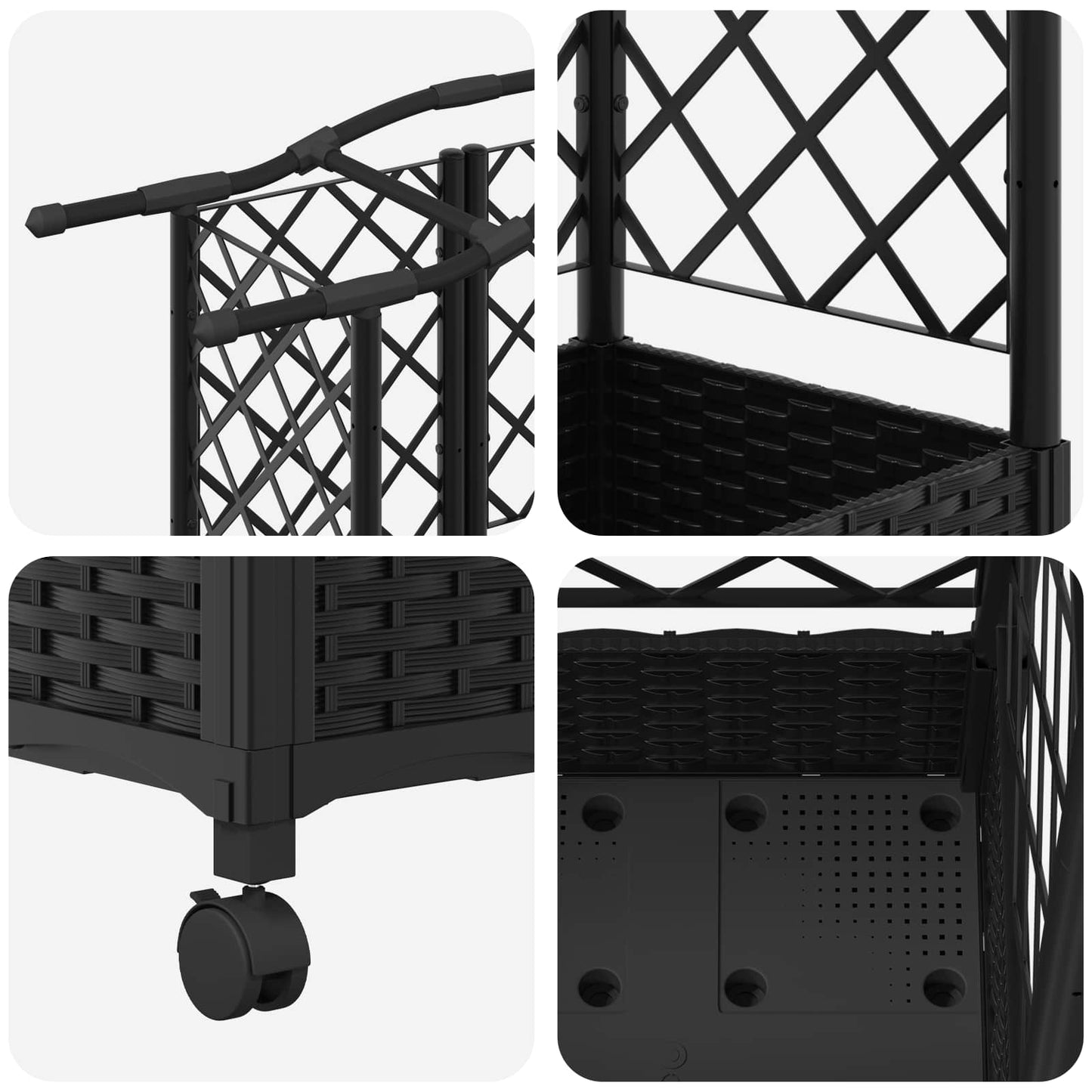 vidaXL Raised Bed with Trellis and Roof Black 163 x 40 x 129 cm PP