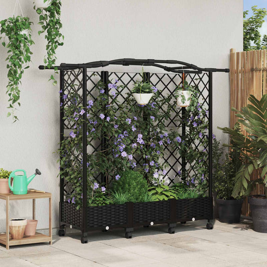 vidaXL Raised Bed with Trellis and Roof Black 163 x 40 x 129 cm PP