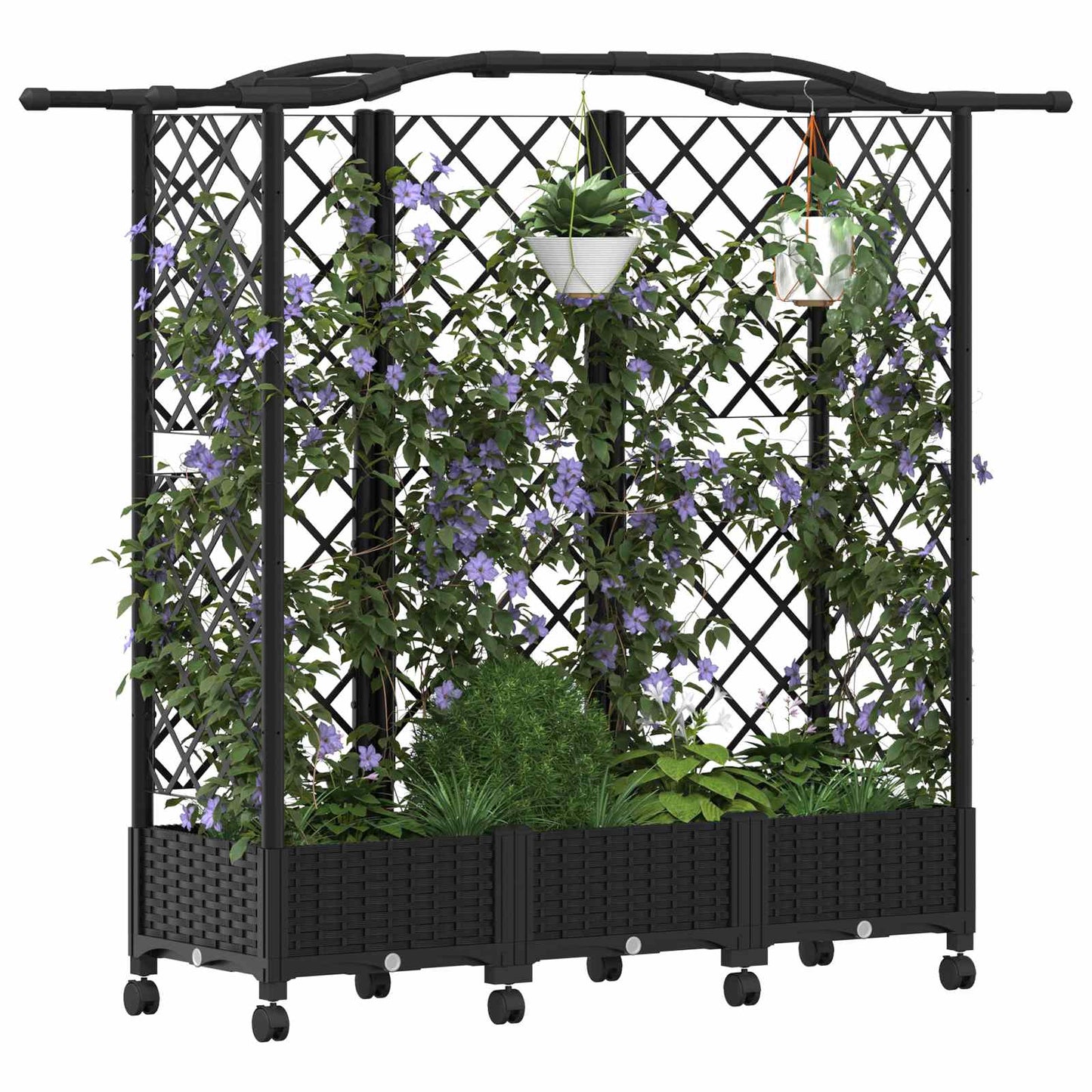 vidaXL Raised Bed with Trellis and Roof Black 163 x 40 x 129 cm PP