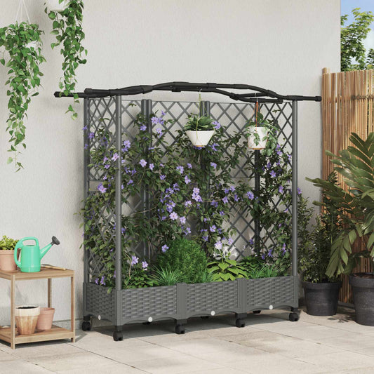 vidaXL Raised Bed with Trellis and Roof Light Grey 163 x 40 x 129 cm