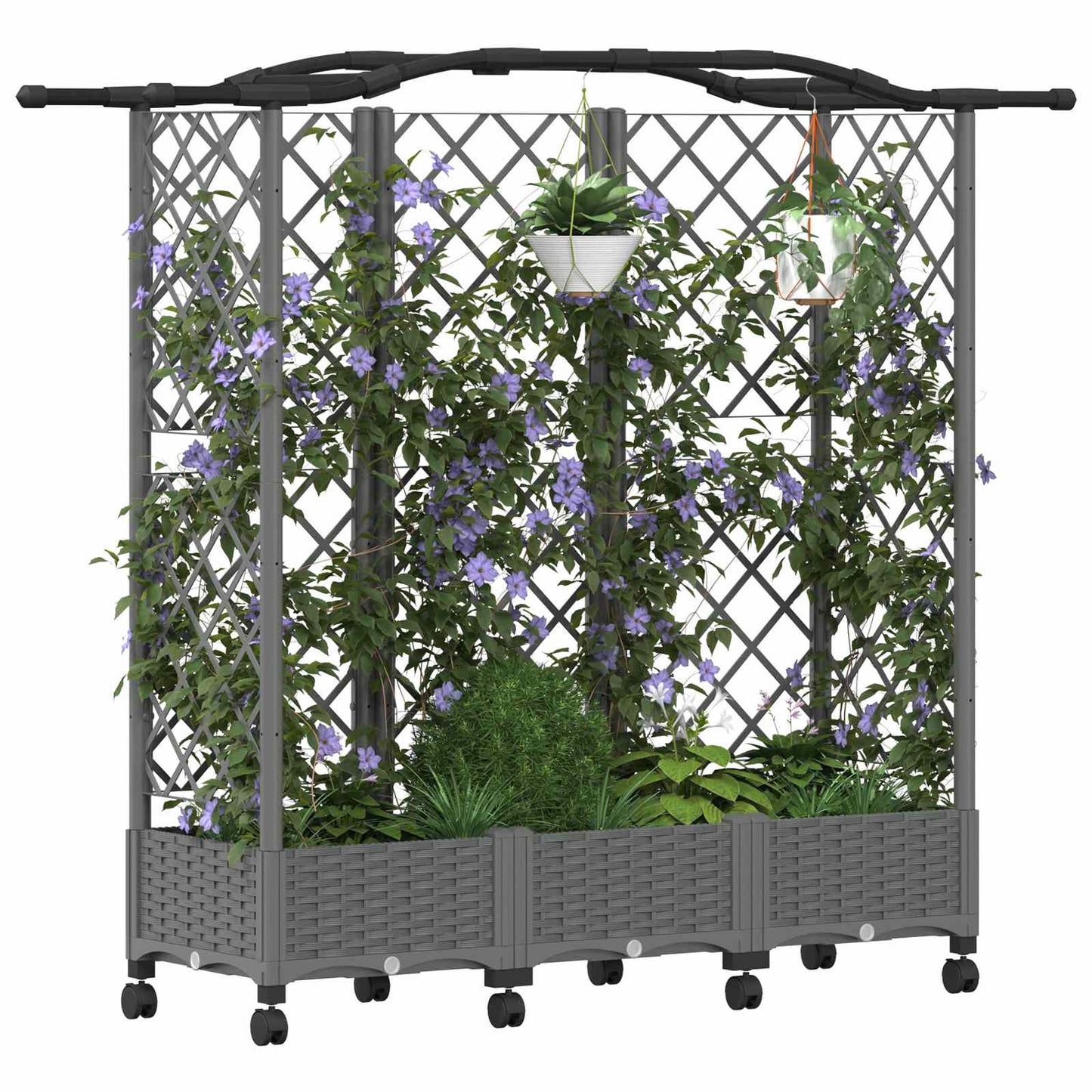 vidaXL Raised Bed with Trellis and Roof Light Grey 163 x 40 x 129 cm