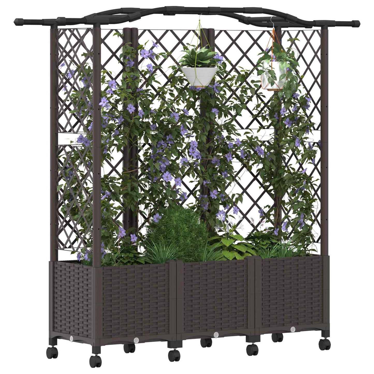 vidaXL Raised Bed with Trellis and Roof Brown 163 x 40 x 144 cm PP