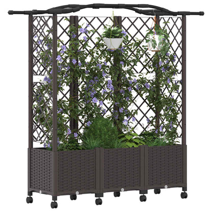 vidaXL Raised Bed with Trellis and Roof Brown 163 x 40 x 144 cm PP