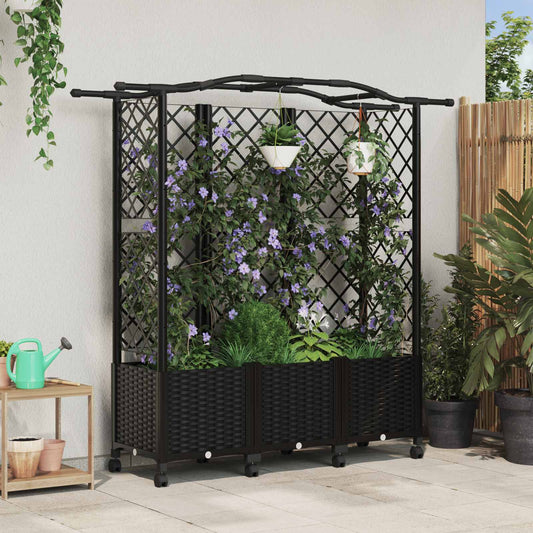 vidaXL Raised Bed with Trellis and Roof Black 163 x 40 x 144 cm PP