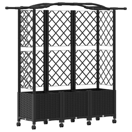vidaXL Raised Bed with Trellis and Roof Black 163 x 40 x 144 cm PP
