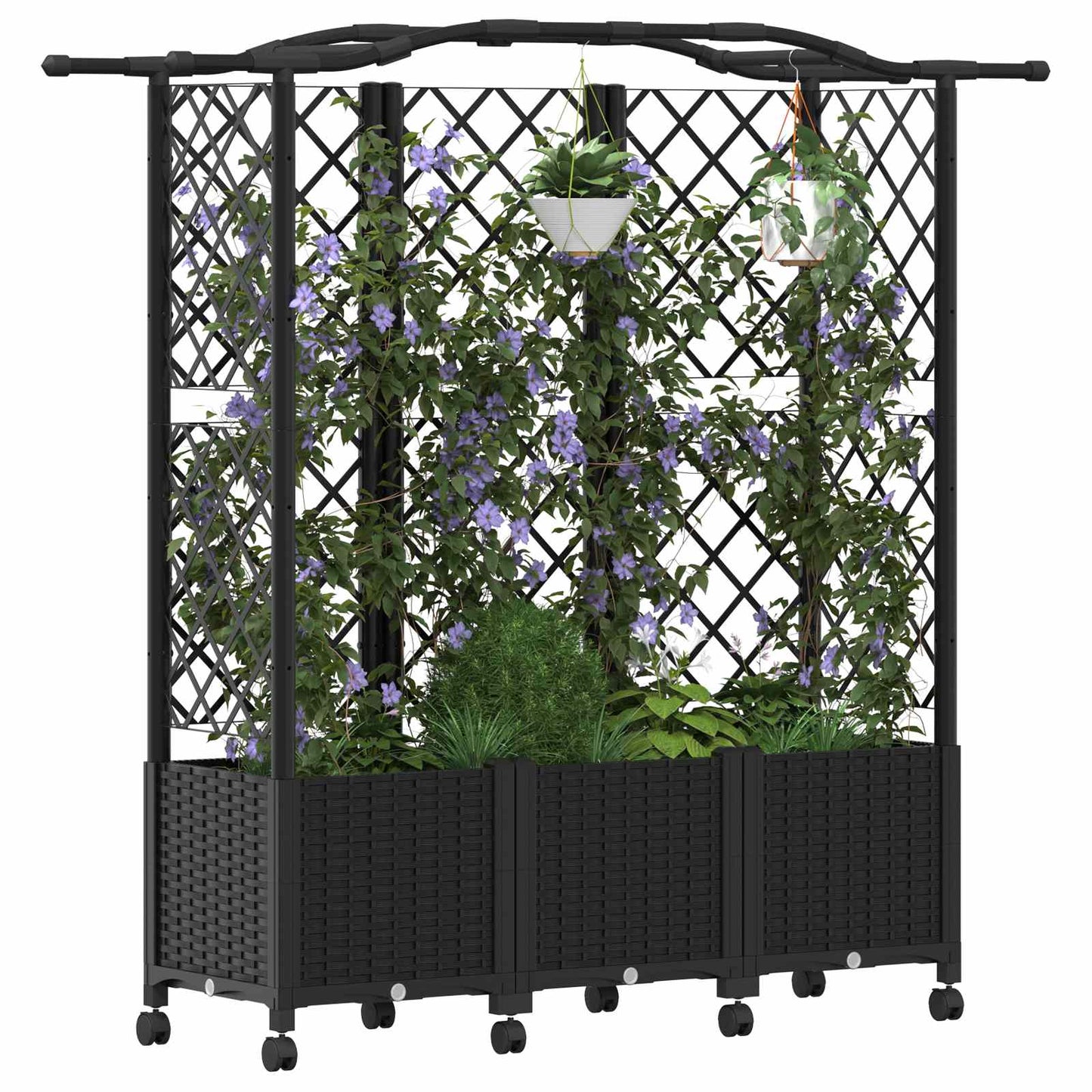vidaXL Raised Bed with Trellis and Roof Black 163 x 40 x 144 cm PP