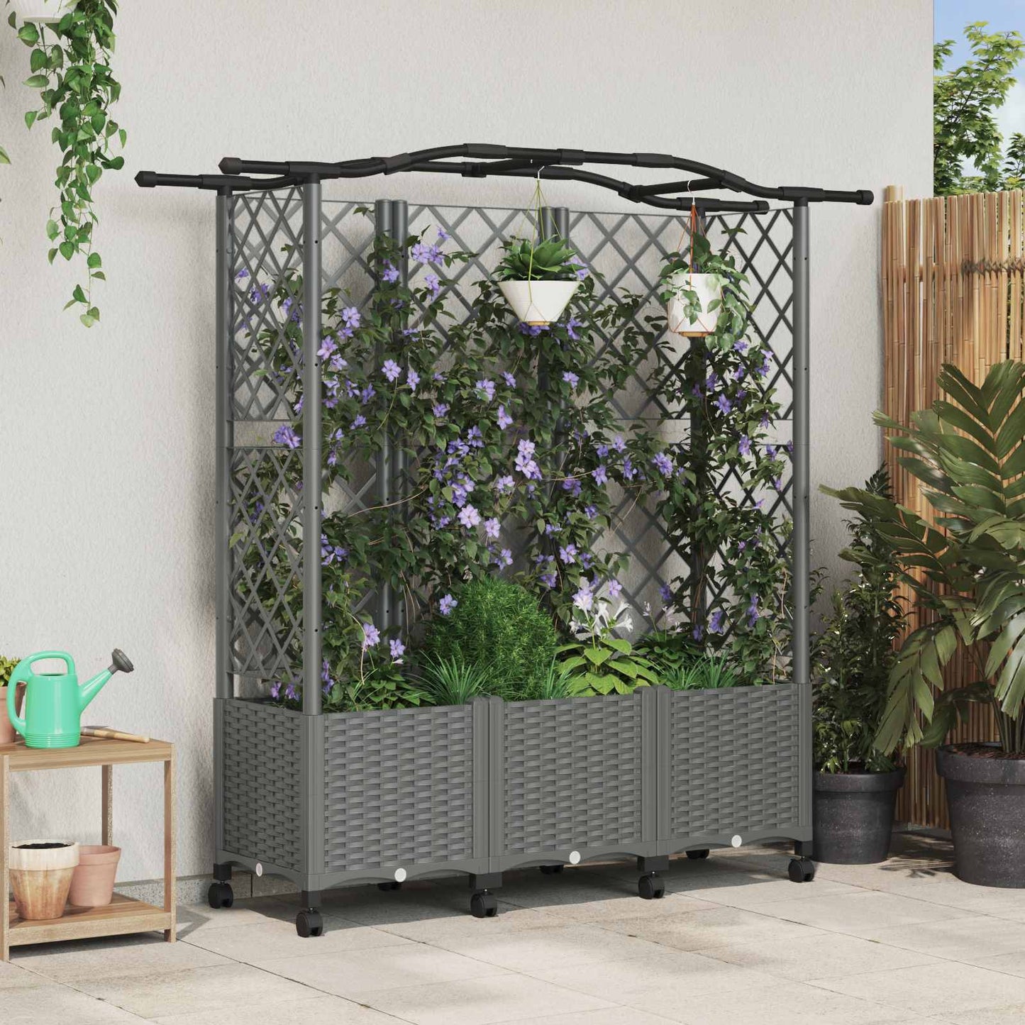 vidaXL Raised Bed with Trellis and Roof Light Grey 163 x 40 x 144 cm