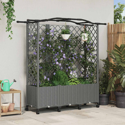 vidaXL Raised Bed with Trellis and Roof Light Grey 163 x 40 x 144 cm