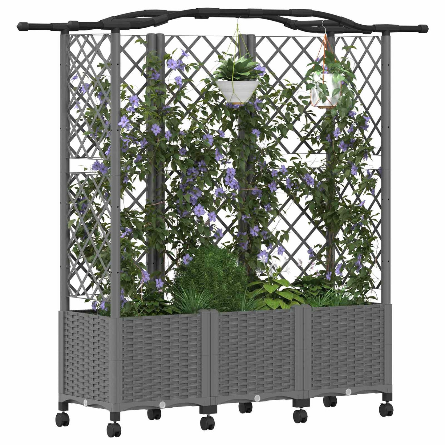 vidaXL Raised Bed with Trellis and Roof Light Grey 163 x 40 x 144 cm