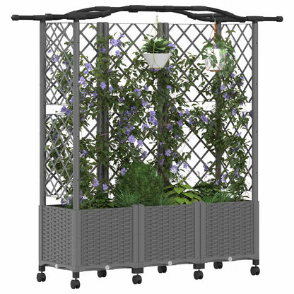 vidaXL Raised Bed with Trellis and Roof Light Grey 163 x 40 x 144 cm