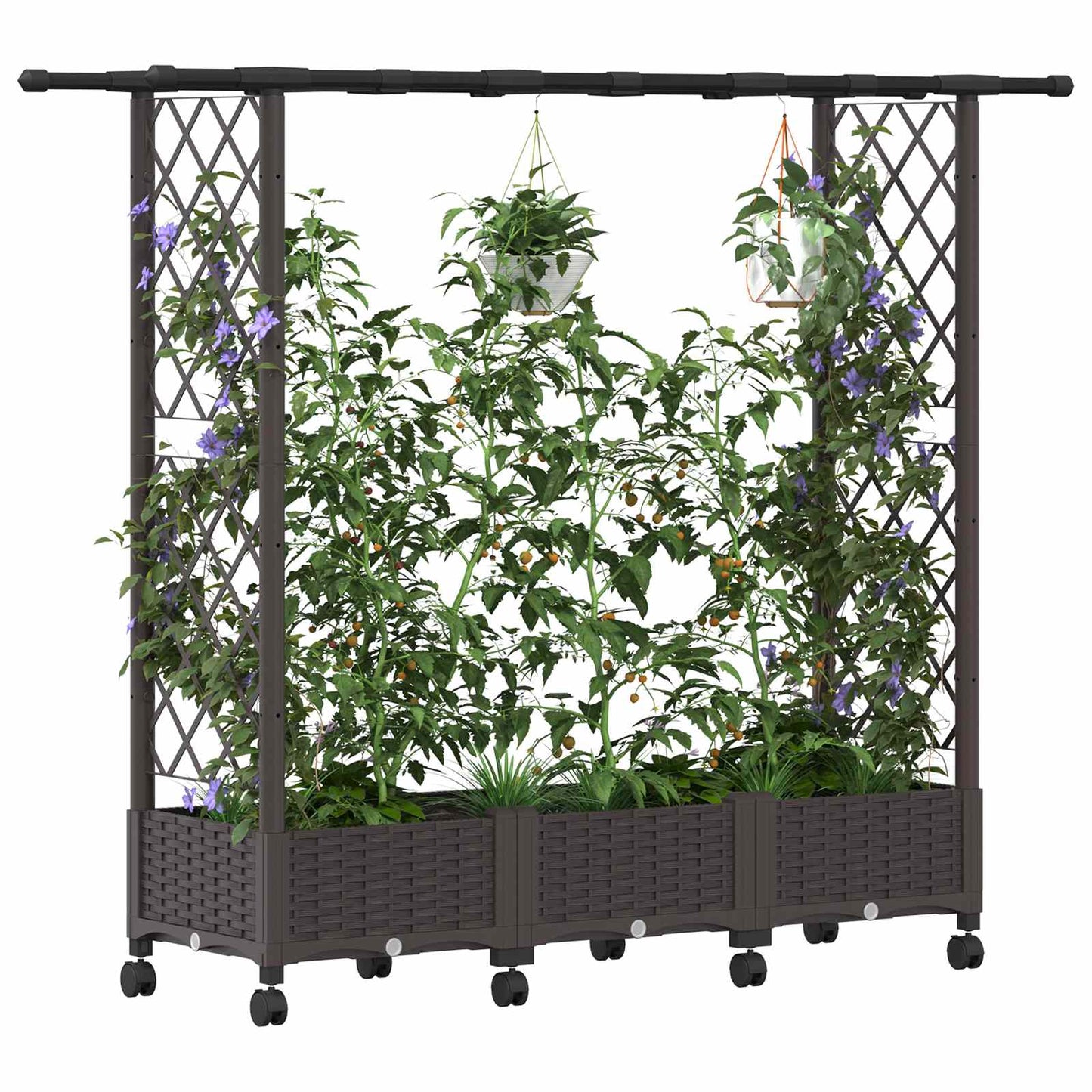 vidaXL Raised Bed with Trellis and Roof Brown 164 x 40 x 127 cm PP