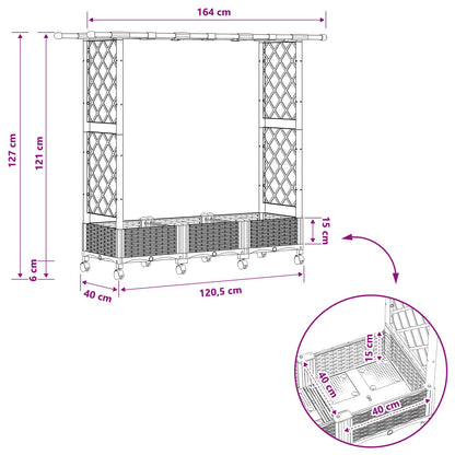 vidaXL Raised Bed with Trellis and Roof Brown 164 x 40 x 127 cm PP