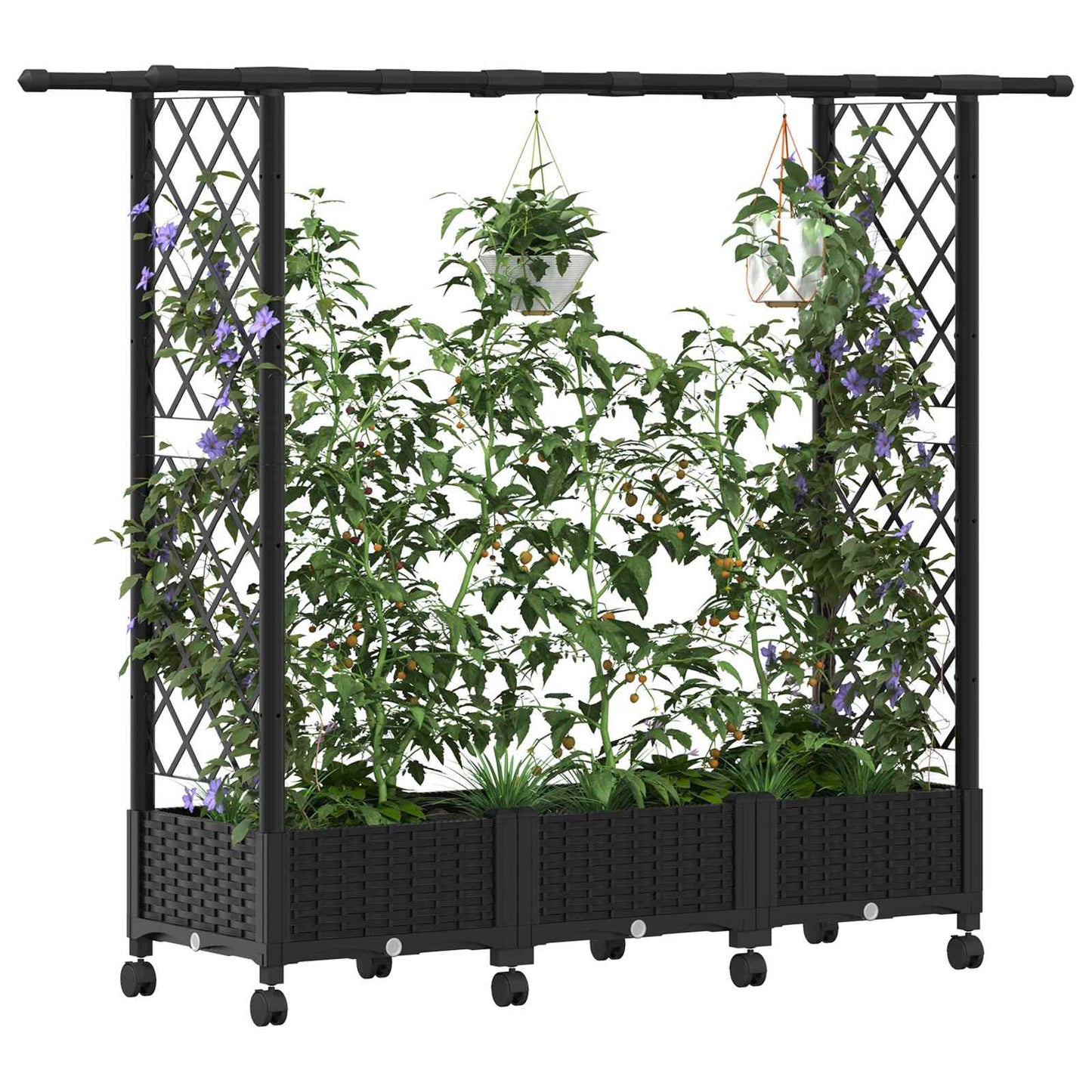 vidaXL Raised Bed with Trellis and Roof Black 164 x 40 x 127 cm PP