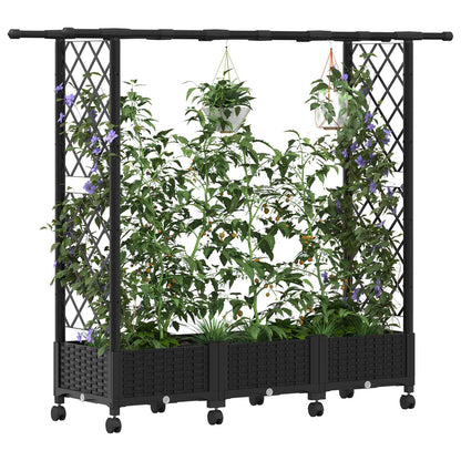 vidaXL Raised Bed with Trellis and Roof Black 164 x 40 x 127 cm PP