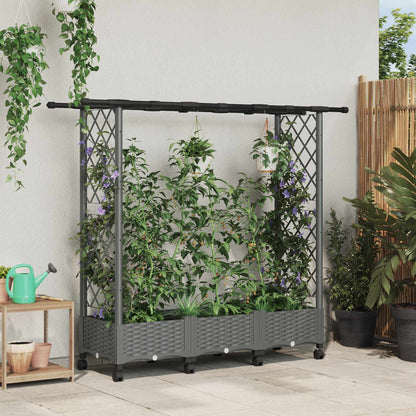 vidaXL Raised Bed with Trellis and Roof Light Grey 164 x 40 x 127 cm