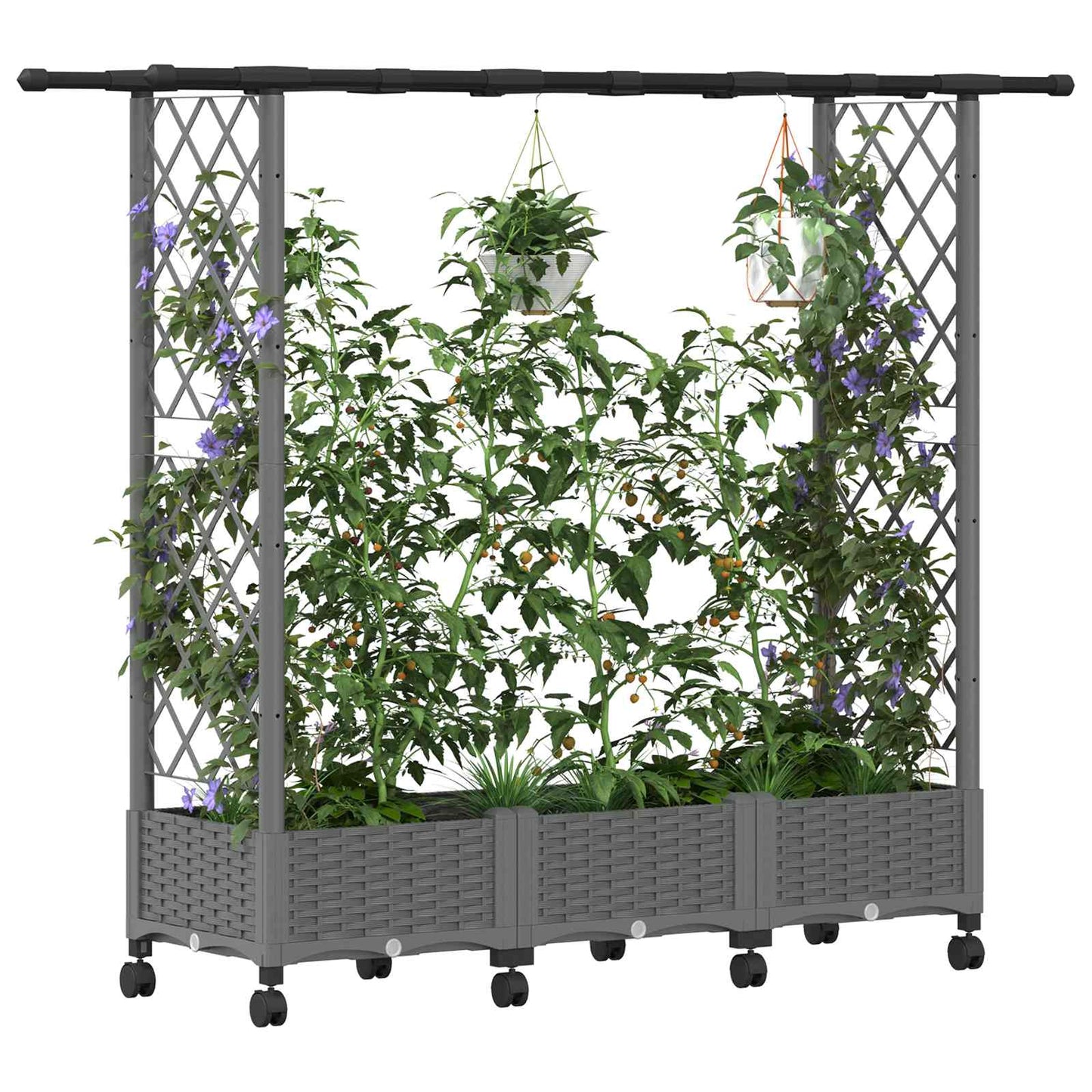 vidaXL Raised Bed with Trellis and Roof Light Grey 164 x 40 x 127 cm