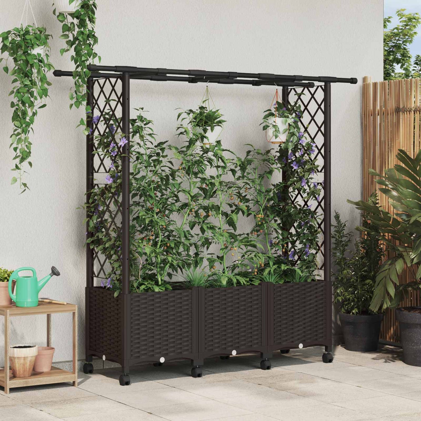 vidaXL Raised Bed with Trellis and Roof Brown 162.5 x 40 x 142 cm PP