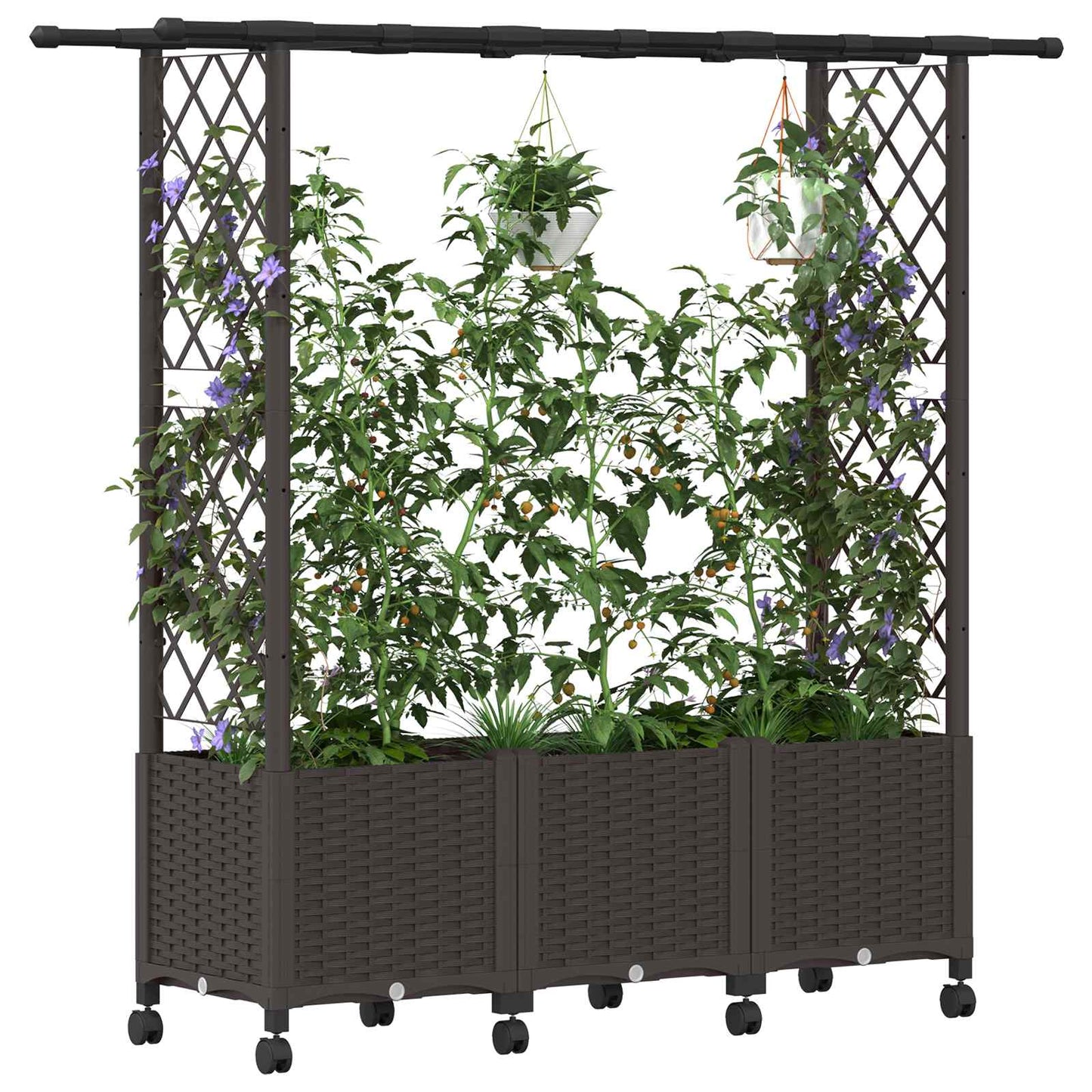 vidaXL Raised Bed with Trellis and Roof Brown 162.5 x 40 x 142 cm PP